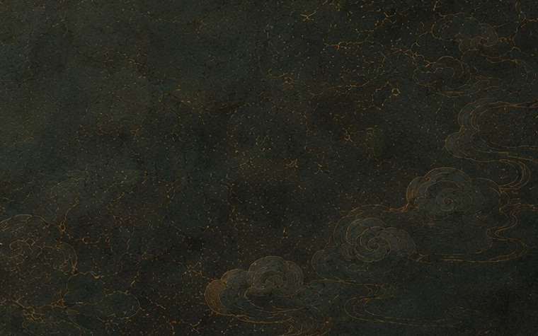 Gold-lined auspicious clouds on dark mural texture